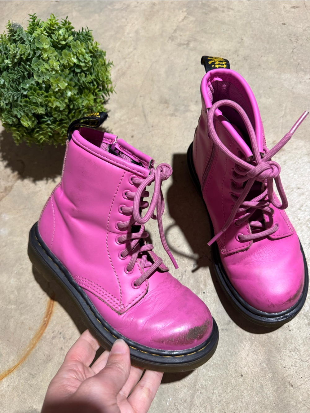 Dr Martens 1460 Combat Boots Girls Size 12 Hot Pink Lace Up Fall Leather Comfy